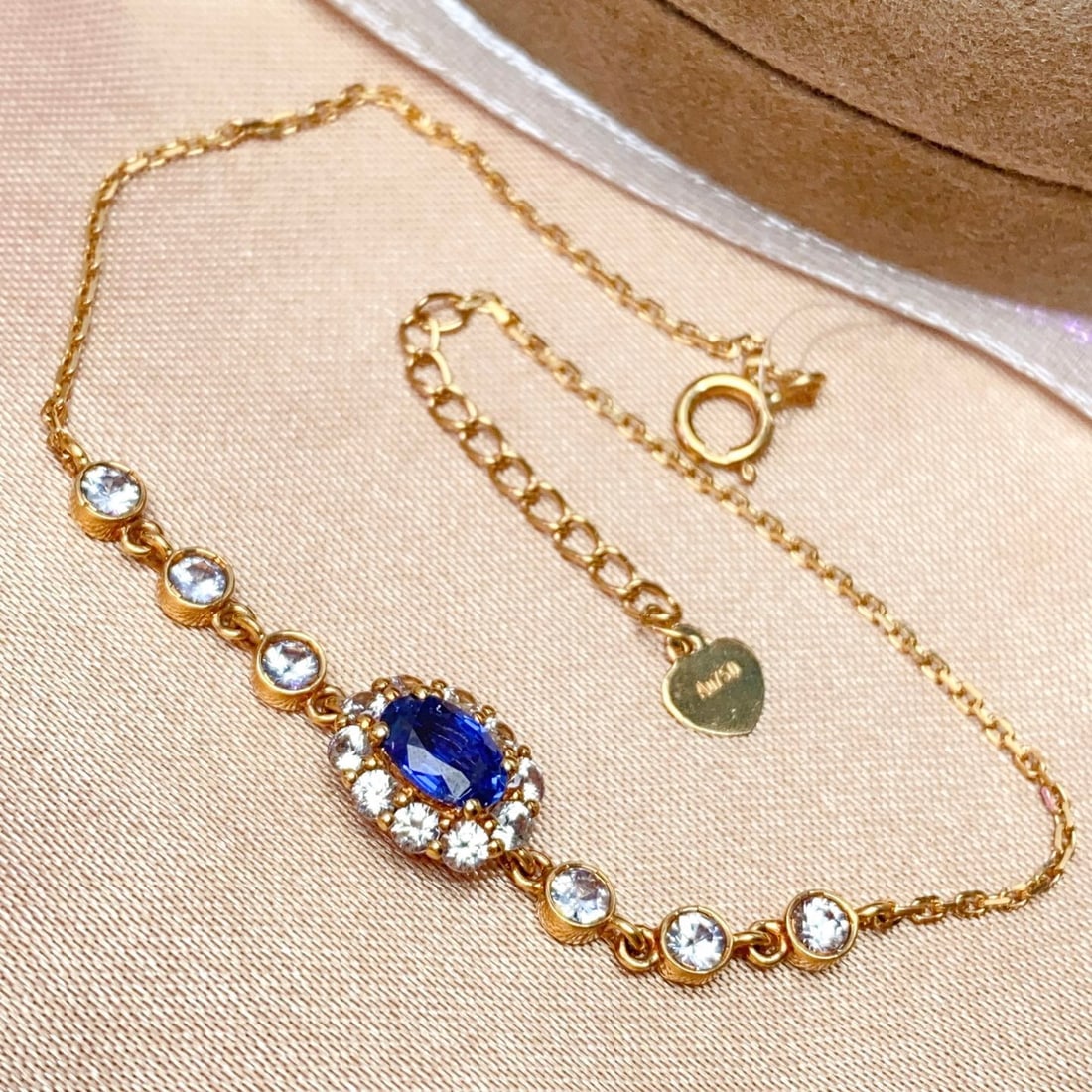14k Gold 0.70 Ct Natural Sapphire & Sapphire Bracelet - 5