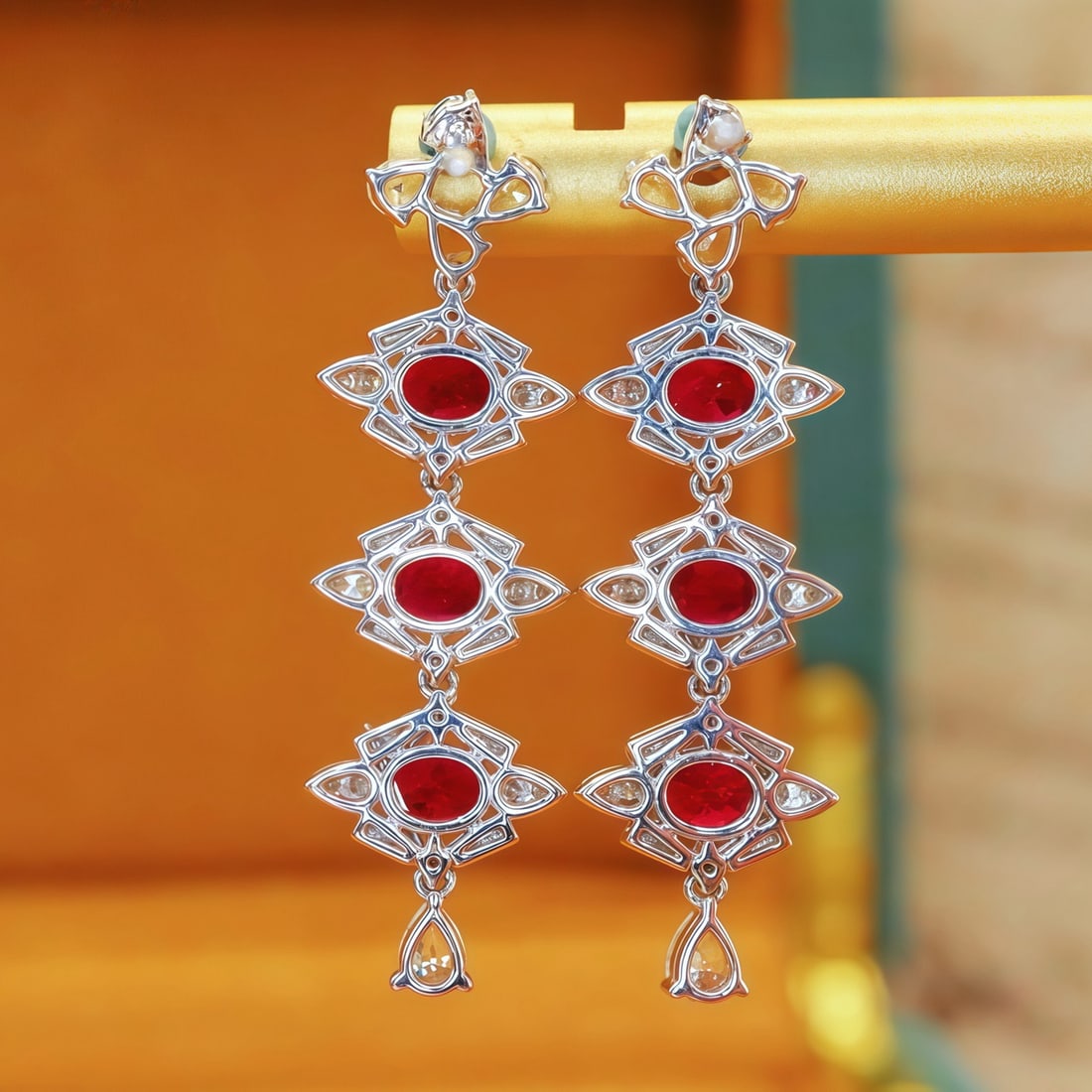 14k Gold 2.22 Ctw Natural Ruby & Diamond Earrings - 4