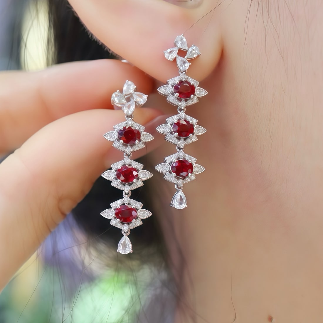 14k Gold 2.22 Ctw Natural Ruby & Diamond Earrings - 5