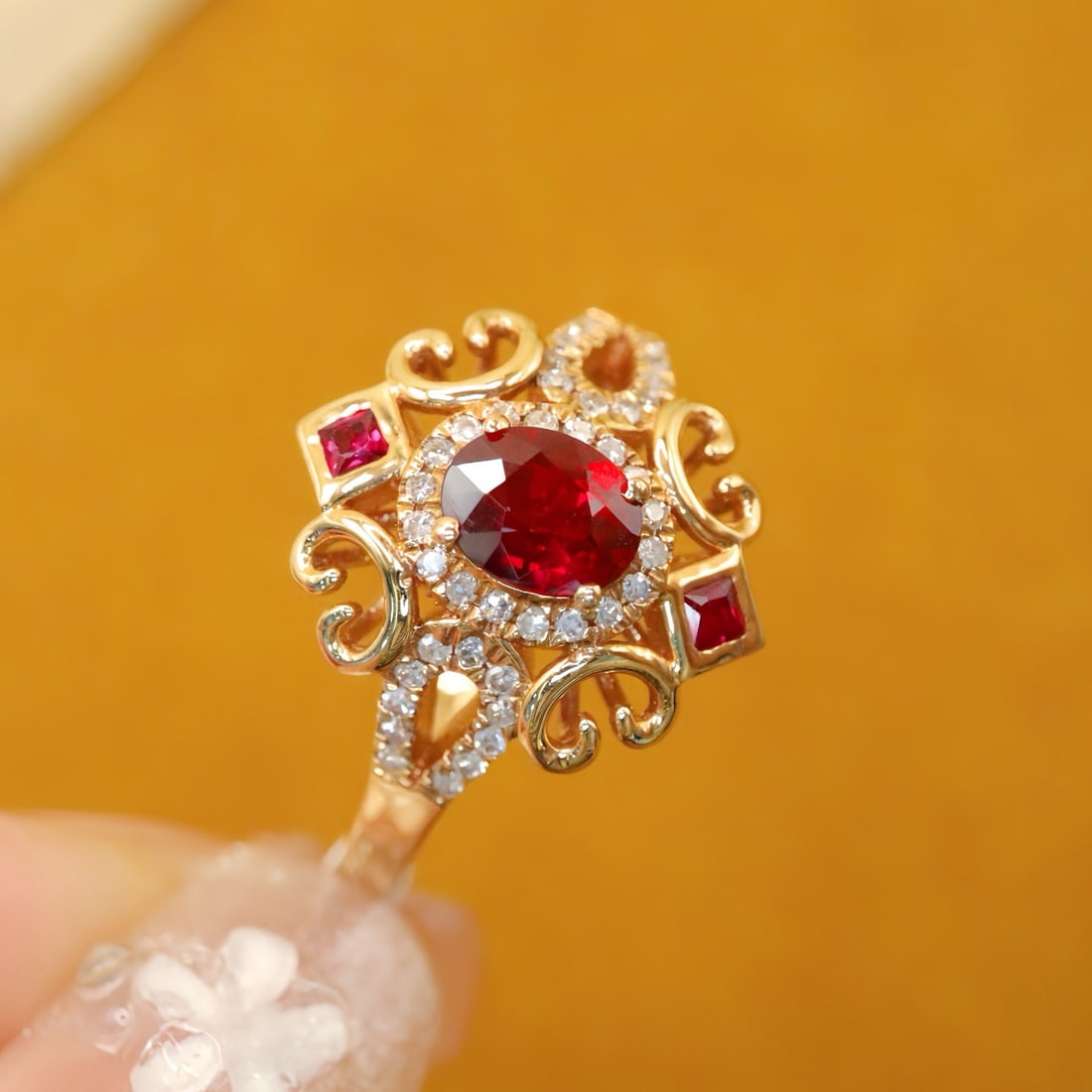 14k Gold 0.65 Ctw Vivid Red Natural Ruby & Diamond Ring - 2