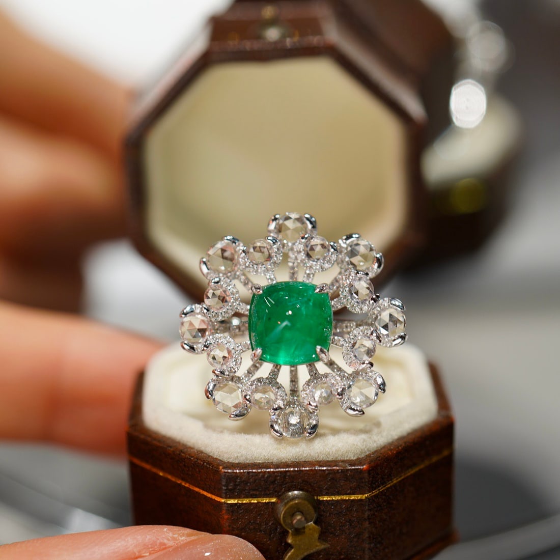 14k Gold 2.1 Ct Vivid Green Natural Emerald & Sapphire & Diamond Ring/pendant( Without Chain ) - 4