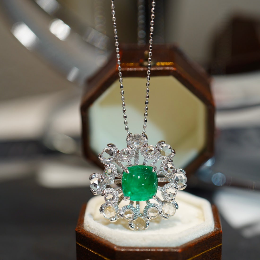 14k Gold 2.1 Ct Vivid Green Natural Emerald & Sapphire & Diamond Ring/pendant( Without Chain ) - 6