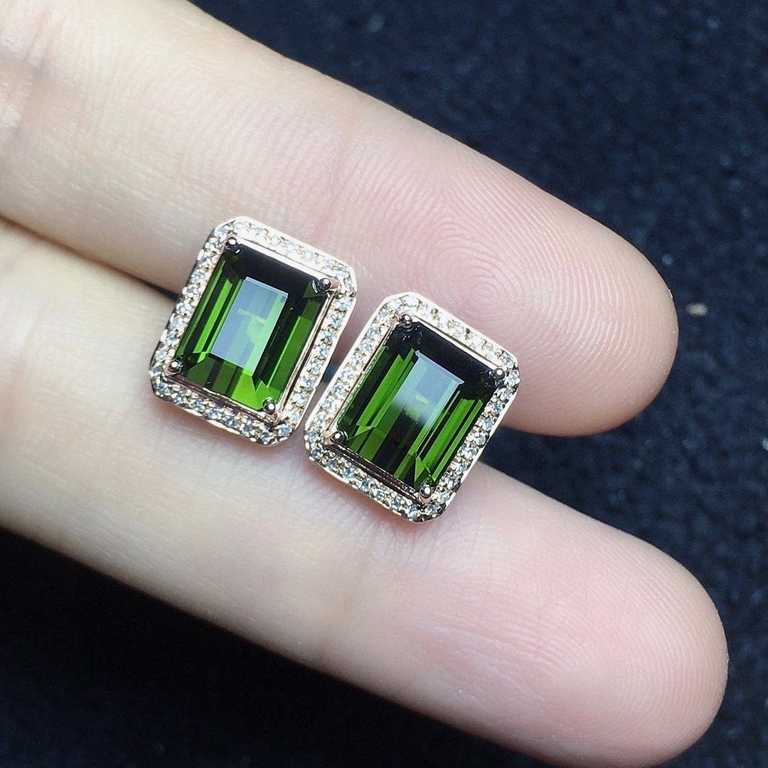 14k Gold 5.0 Ct Natural Tourmaline & Diamond Earrings (1 of 5)