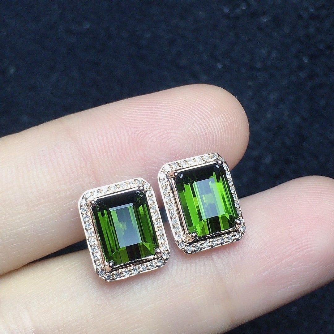 14k Gold 5.0 Ct Natural Tourmaline & Diamond Earrings - 2