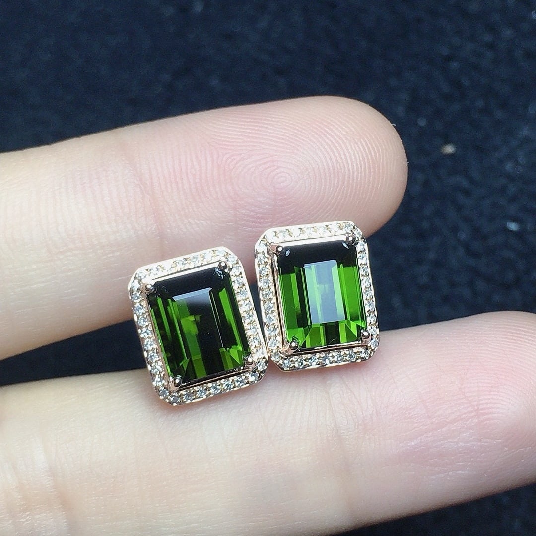 14k Gold 5.0 Ct Natural Tourmaline & Diamond Earrings - 4