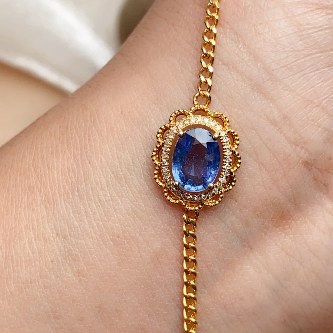 14k Gold 1.20 Ct Natural Sapphire & Diamond Bracelet - 4