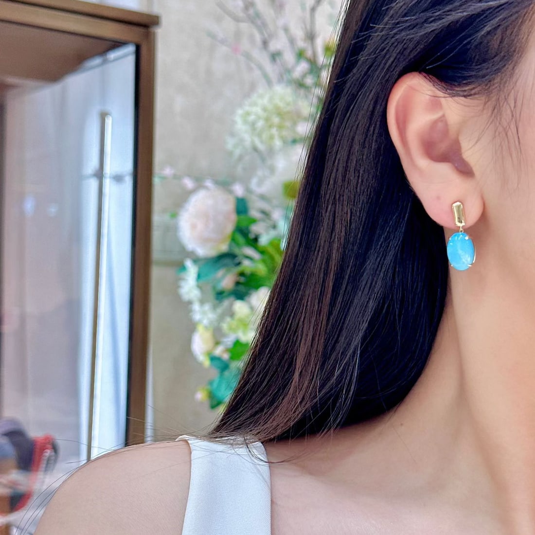 14k Gold 8.31 Ct Natural Blue Turquoise Earrings - 4