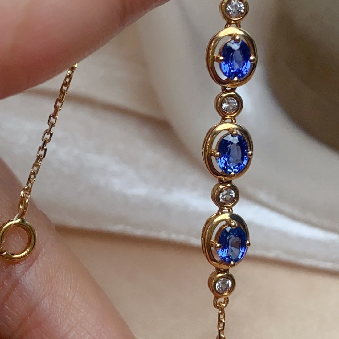 14k Gold 1.20 Ct Natural Sapphire & Sapphire Bracelet - 5