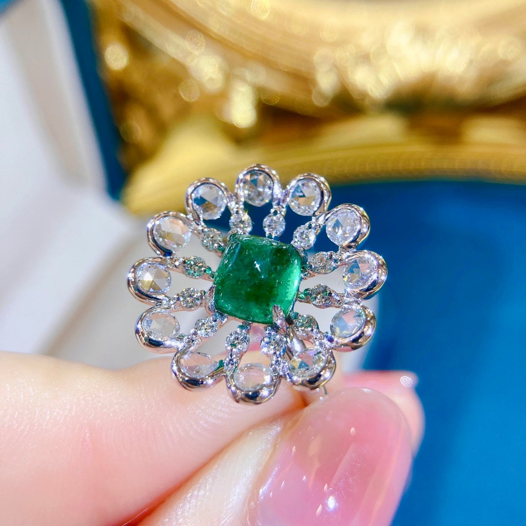 14k Gold 2.52 Ctw Vivid Green Natural Emerald & Diamond Ring - 3