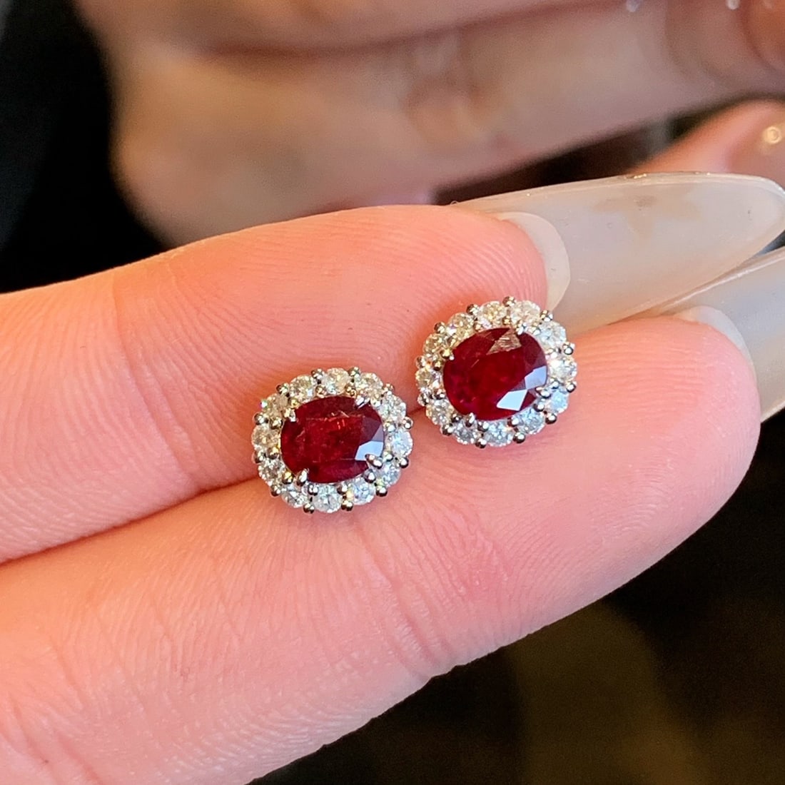 14k Gold 1.78 Ctw Natural Ruby & Diamond Earrings - 6