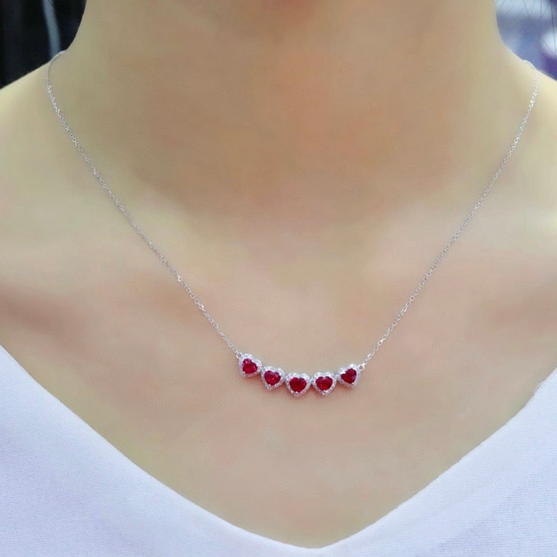 14k Gold 1.72 Ctw Natural Ruby & Diamond Necklace - 4