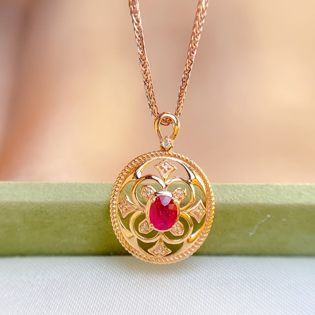 14k Gold 0.35 Ct Natural Ruby & Diamond Pendant( Without Chain ) - 5