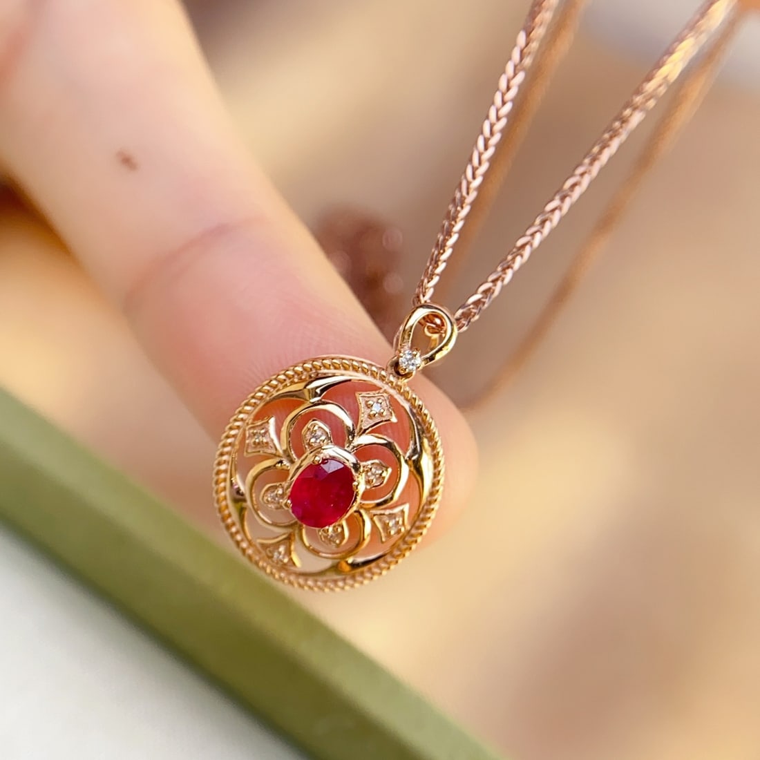 14k Gold 0.35 Ct Natural Ruby & Diamond Pendant( Without Chain ) - 6