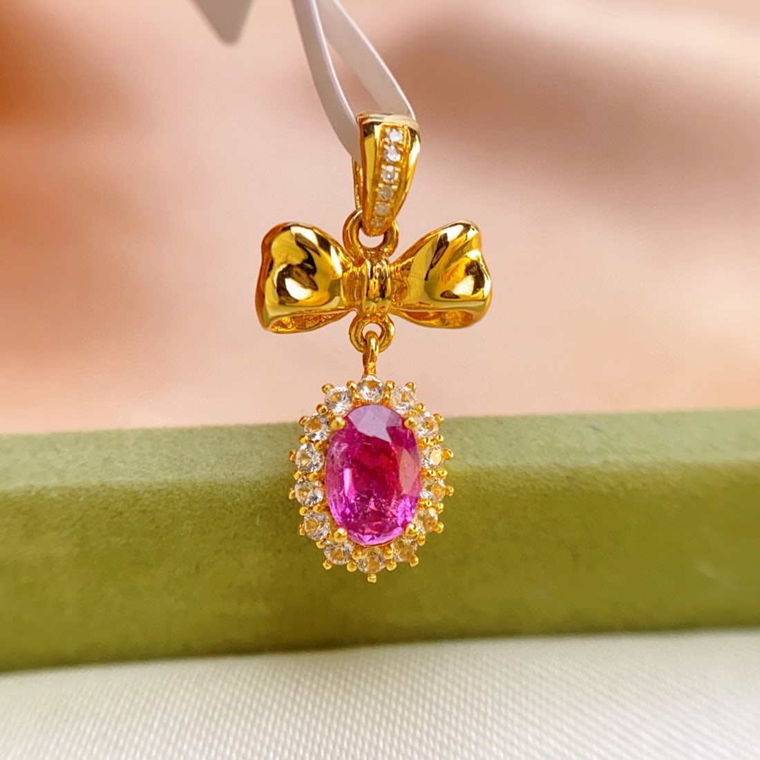 14k Gold 0.83 Ct Natural Ruby & Sapphire Pendant( Without Chain ) - 2