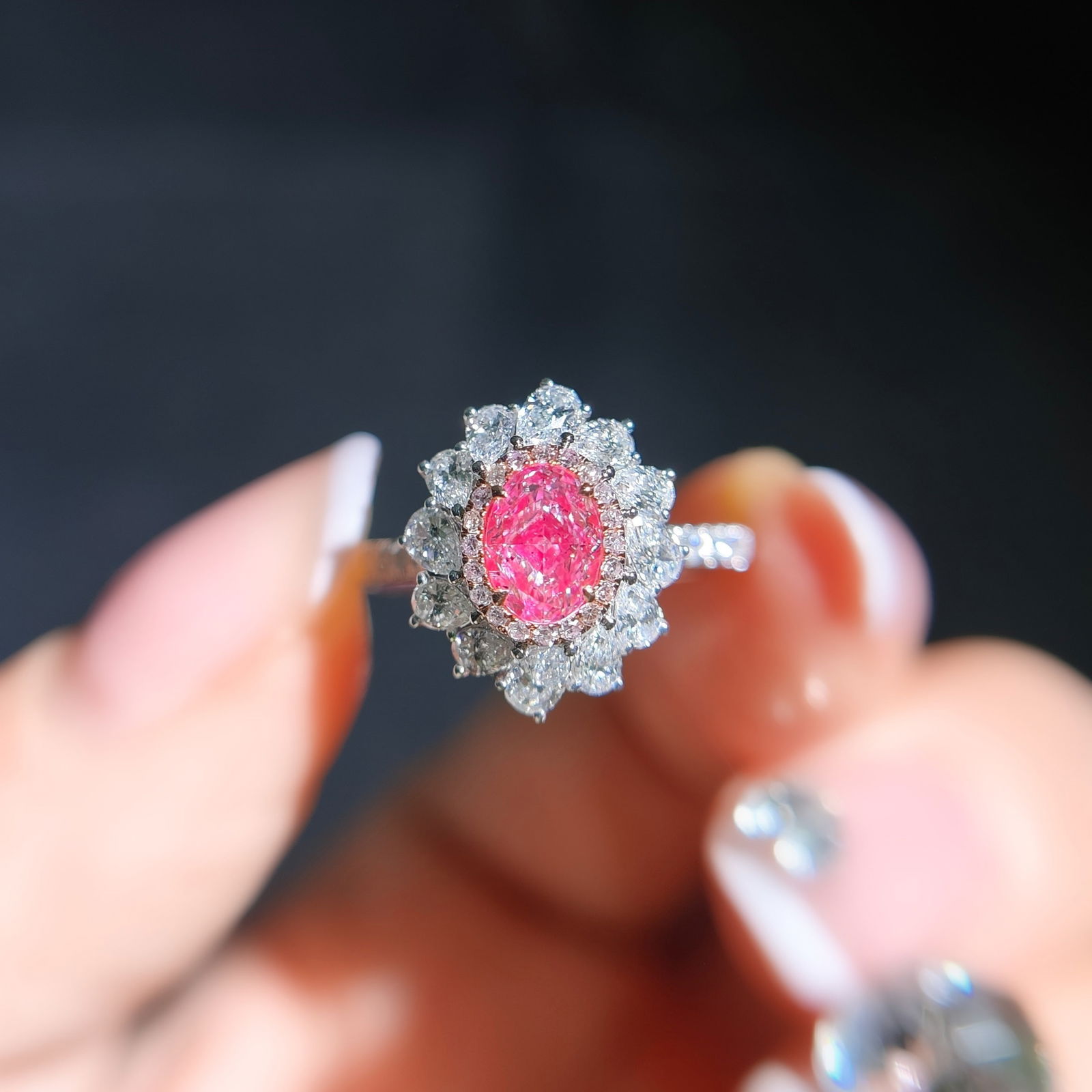 14k Gold 1.29 Ctw Natural Pink Diamond & Diamond Ring/pendant( Without Chain ): Ref:231116415 // gold content:14k gold // ring size:7. 25us // // main gemstone:pink diamond // shape:oval // carat weight:0. 55ct // color:pink // treatment:natural // // adjacent gemstone 2 : diamon