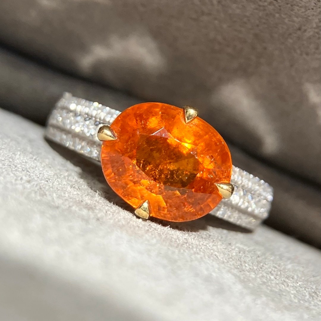 14k Gold 4.30 Ctw Natural Spessartine & Diamond Ring - 2