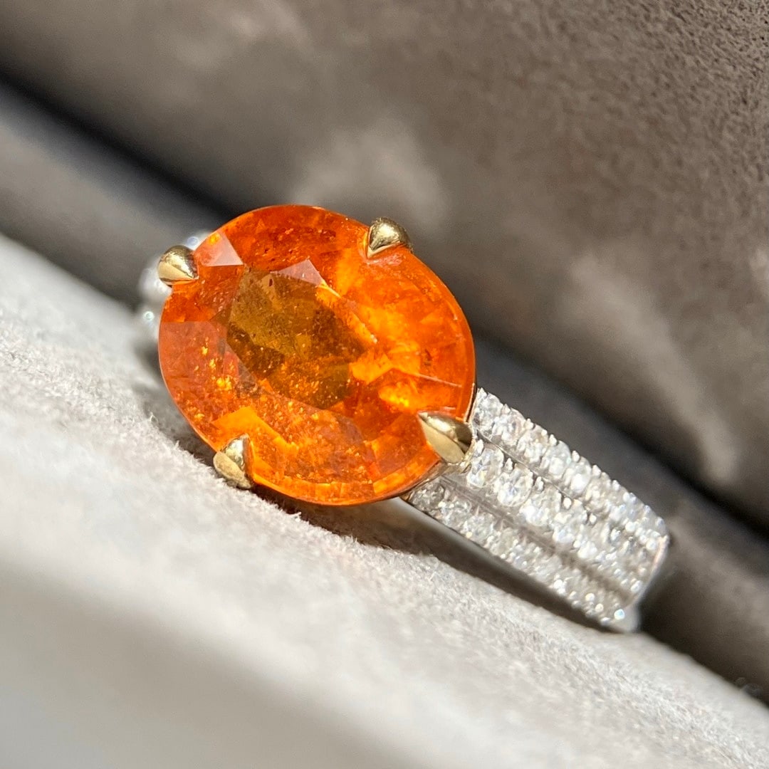 14k Gold 4.30 Ctw Natural Spessartine & Diamond Ring - 3