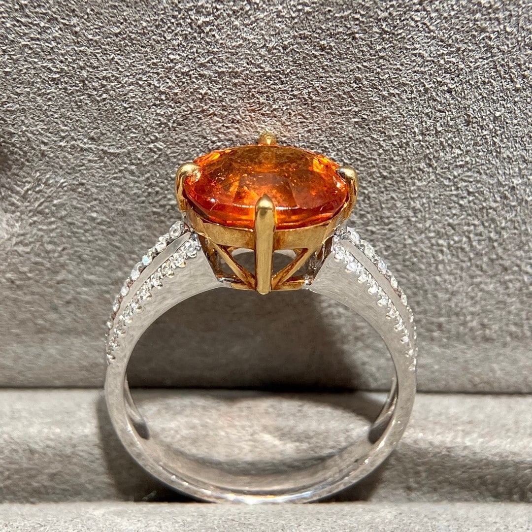 14k Gold 4.30 Ctw Natural Spessartine & Diamond Ring - 5
