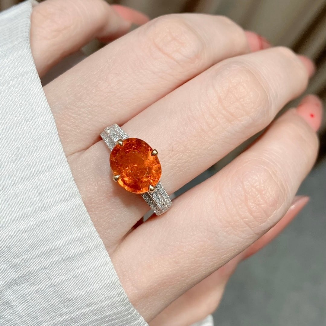 14k Gold 4.30 Ctw Natural Spessartine & Diamond Ring - 6