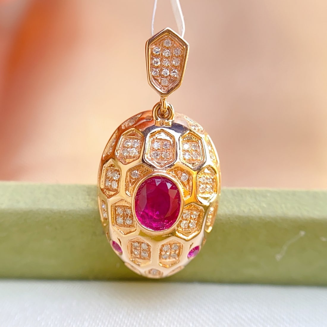 14k Gold 0.55 Ct Natural Ruby & Diamond Pendant( Without Chain ) - 2