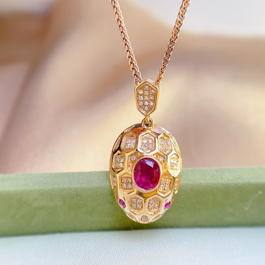 14k Gold 0.55 Ct Natural Ruby & Diamond Pendant( Without Chain ) - 3