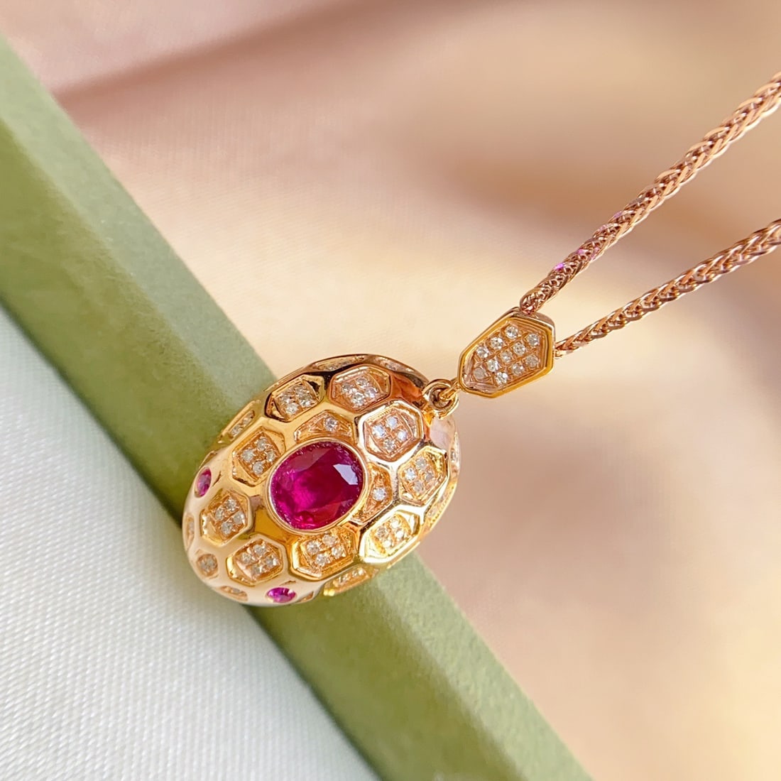 14k Gold 0.55 Ct Natural Ruby & Diamond Pendant( Without Chain ) - 4