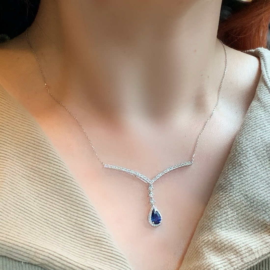 14k Gold 1.84 Ctw Natural Sapphire & Diamond Necklace - 3
