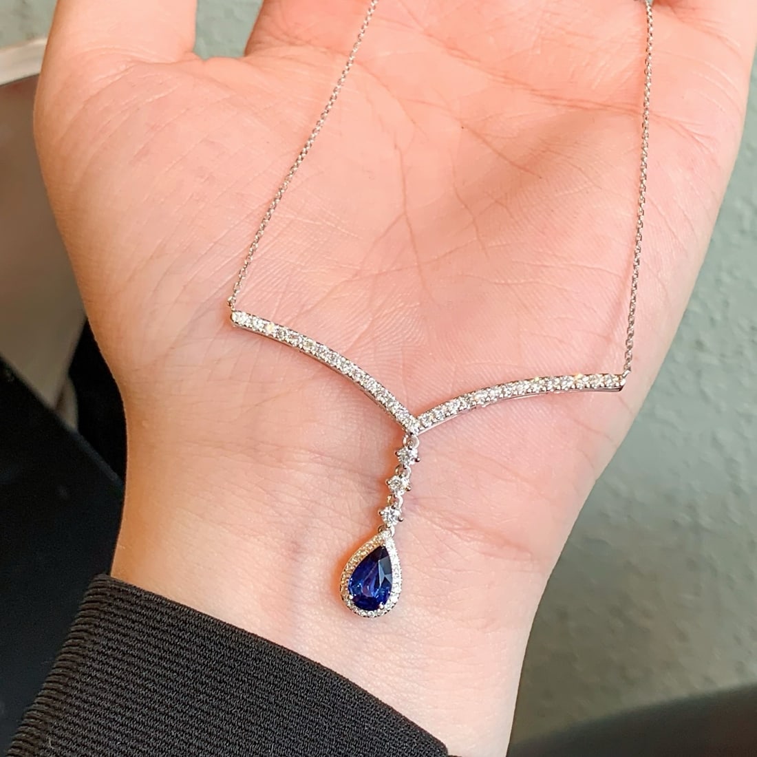 14k Gold 1.84 Ctw Natural Sapphire & Diamond Necklace - 6