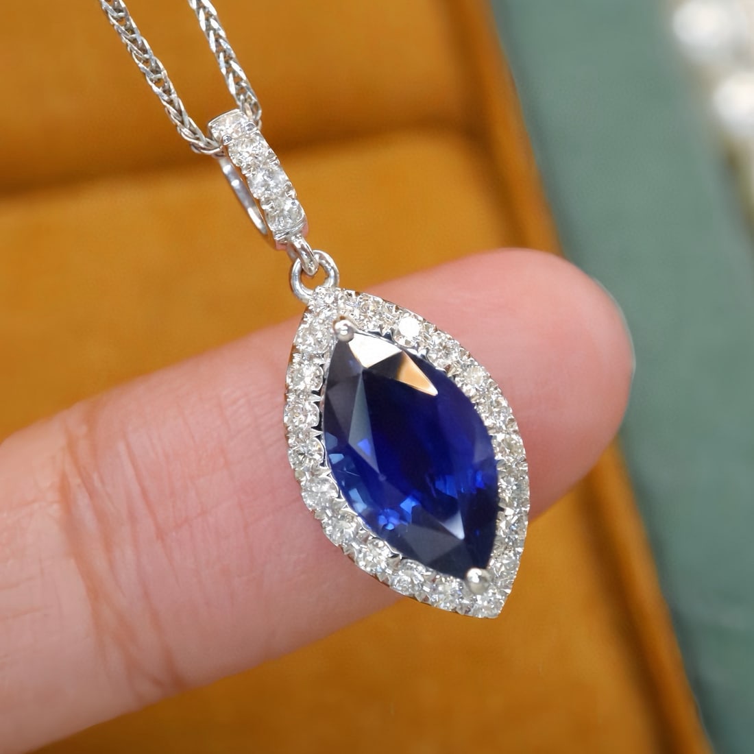 14k Gold 2.14 Ctw Natural Sapphire & Diamond Pendant( Without Chain ) - 3