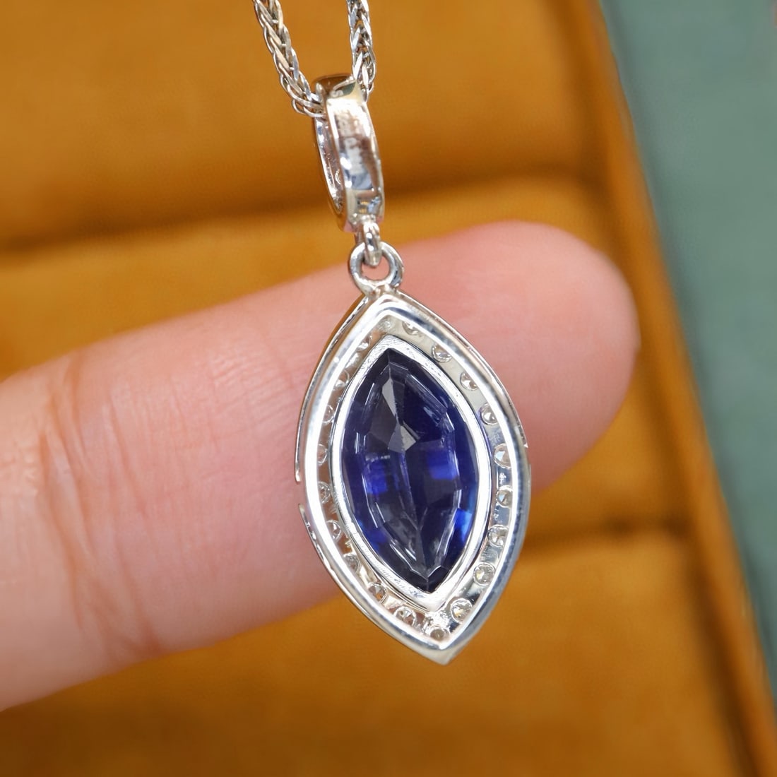 14k Gold 2.14 Ctw Natural Sapphire & Diamond Pendant( Without Chain ) - 4