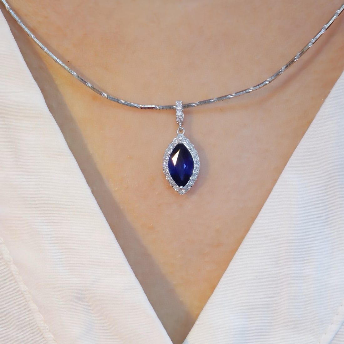 14k Gold 2.14 Ctw Natural Sapphire & Diamond Pendant( Without Chain ) - 5