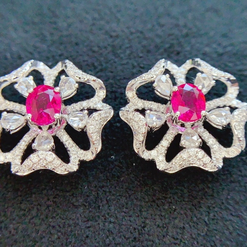 14k Gold 1.85 Ctw Natural Ruby & Diamond Earrings - 2