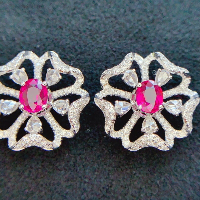 14k Gold 1.85 Ctw Natural Ruby & Diamond Earrings - 5