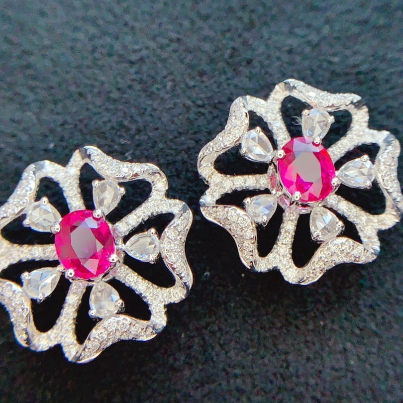 14k Gold 1.85 Ctw Natural Ruby & Diamond Earrings - 6