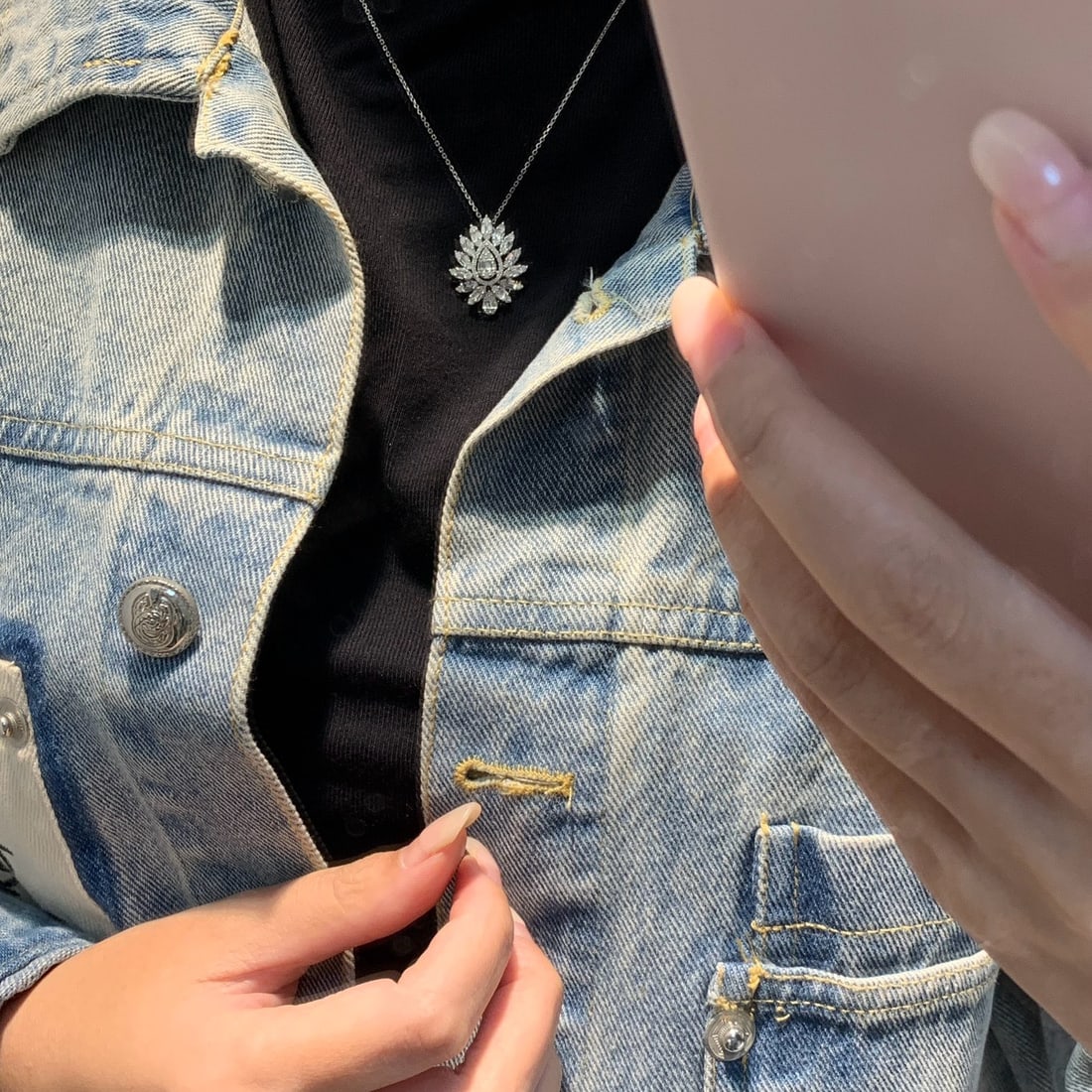 14k Gold 0.9 Ct Natural H Diamond Necklace - 2