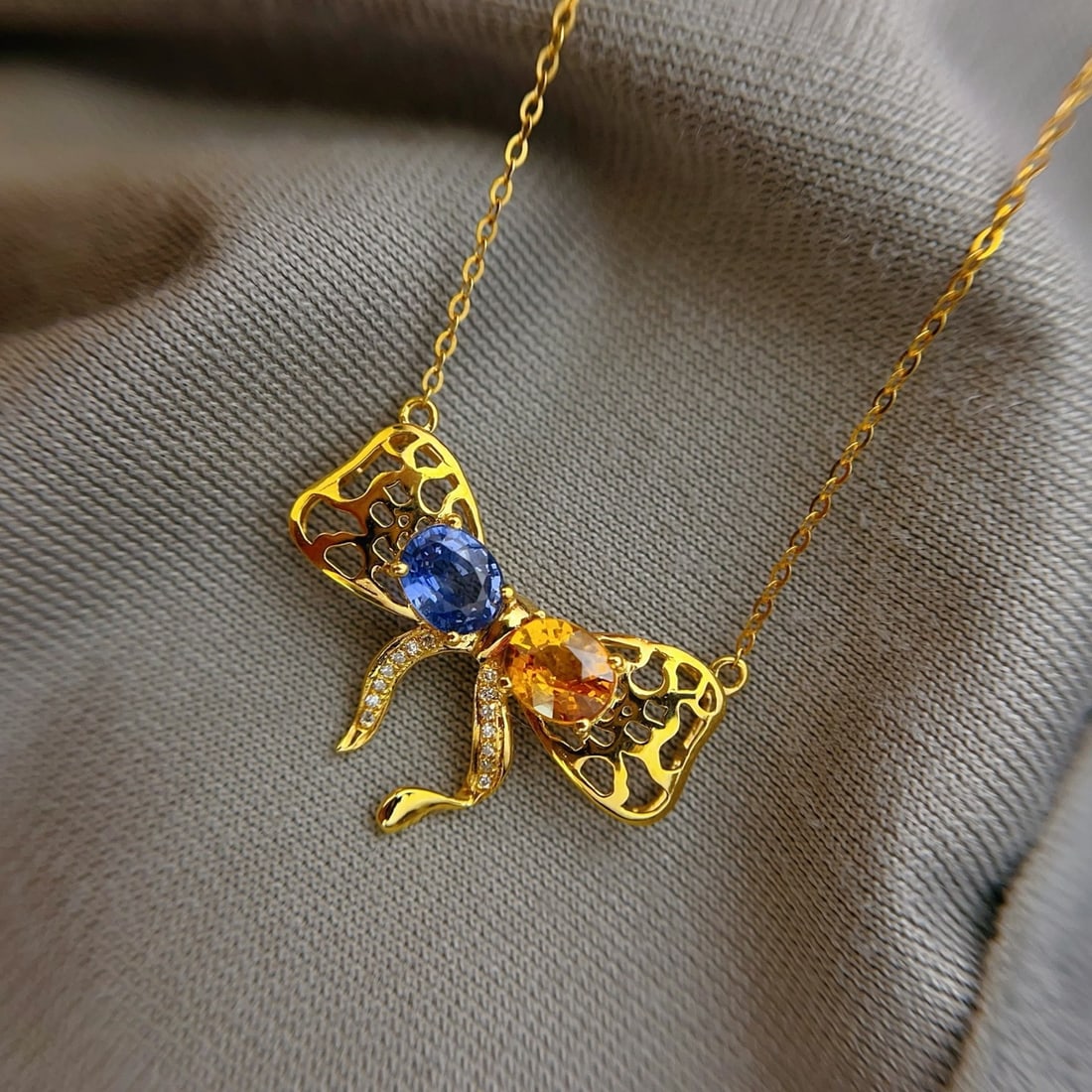 14k Gold 1.65 Ct Natural Sapphire & Diamond Necklace - 2