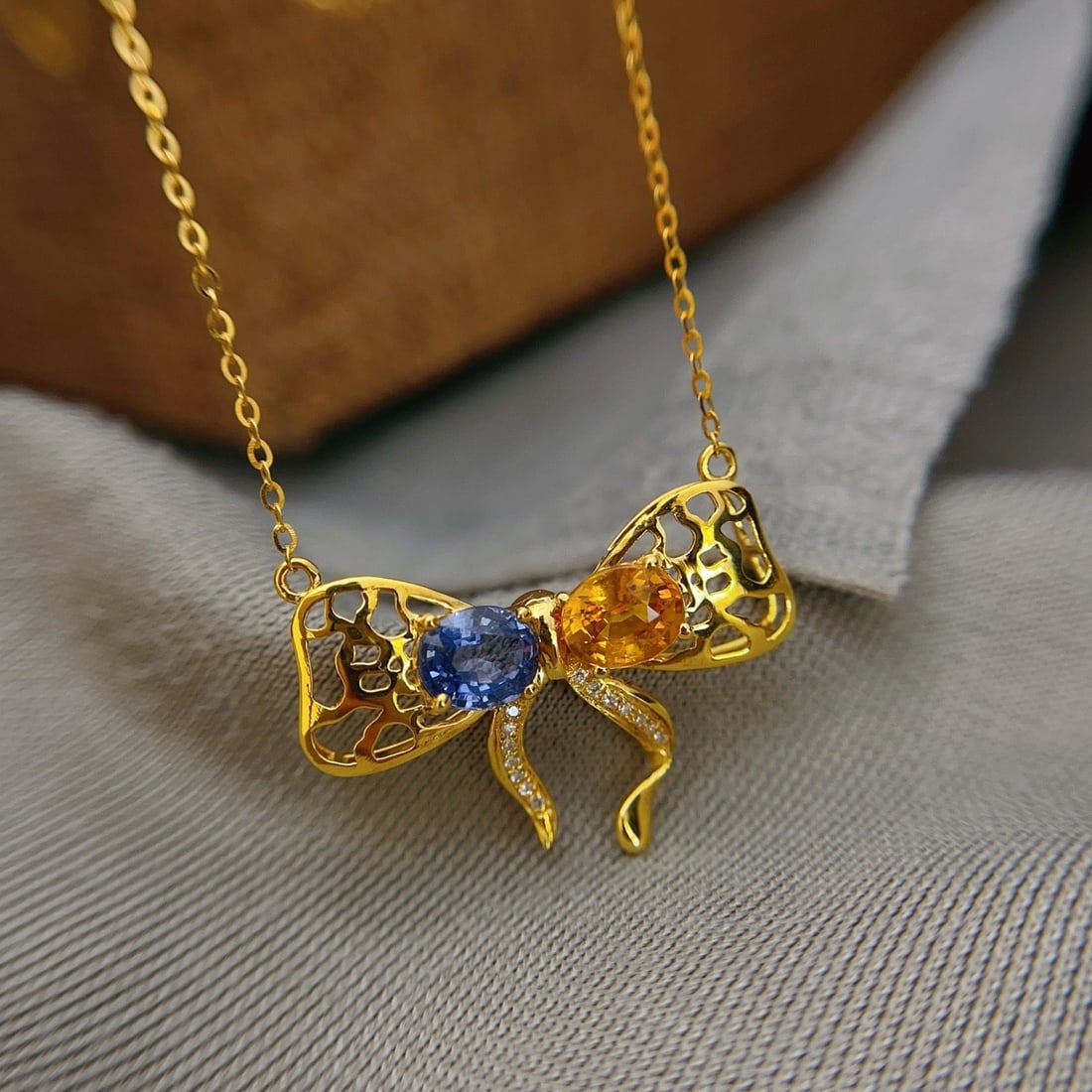 14k Gold 1.65 Ct Natural Sapphire & Diamond Necklace - 5