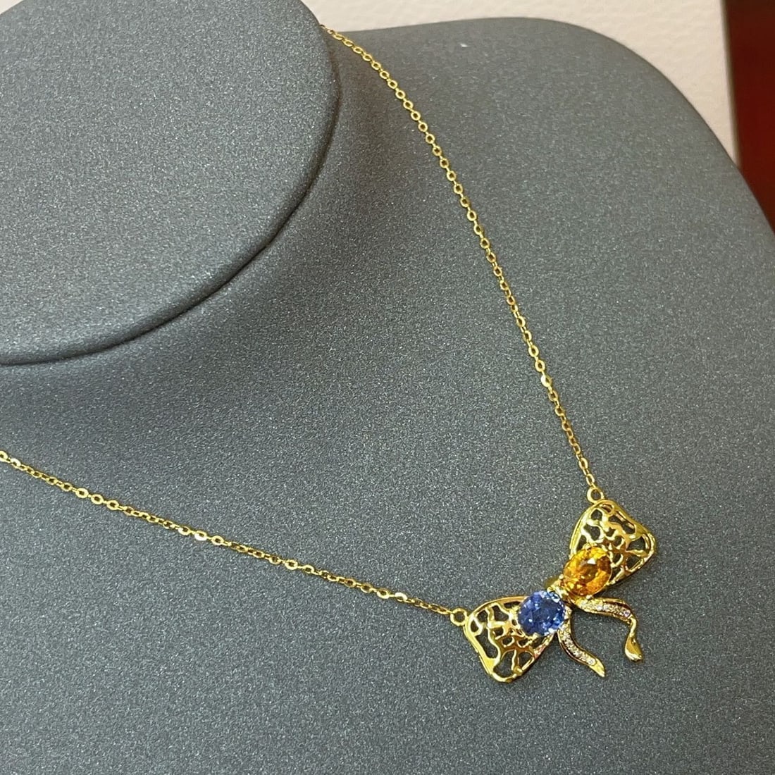 14k Gold 1.65 Ct Natural Sapphire & Diamond Necklace - 6