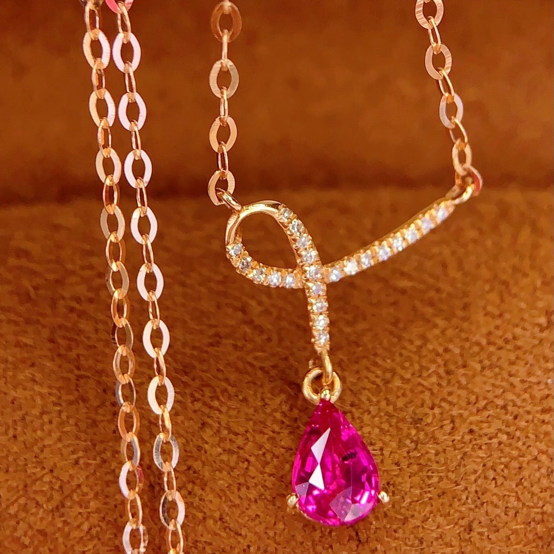 14k Gold 0.8 Ct Natural Ruby & Diamond Necklace - 2