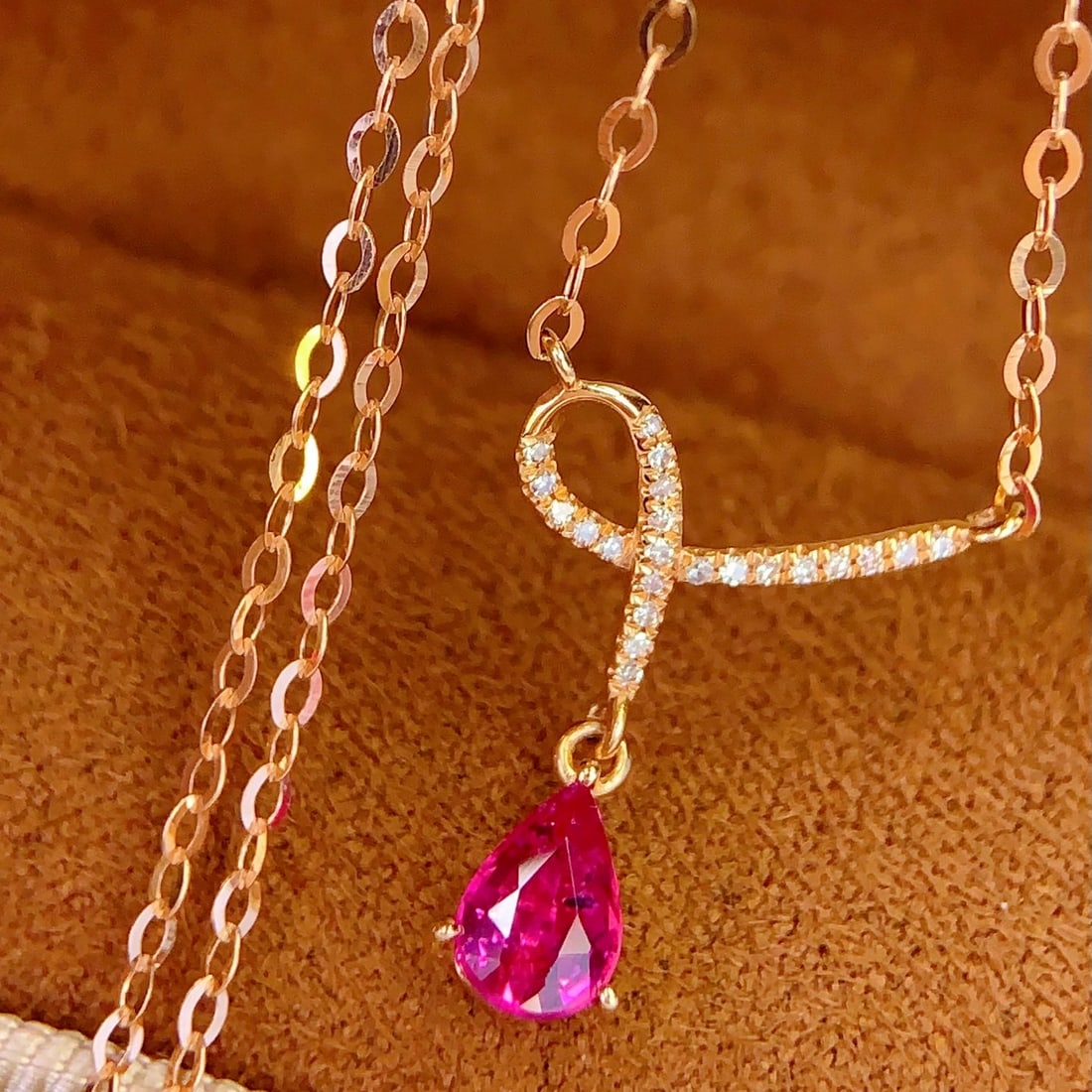 14k Gold 0.8 Ct Natural Ruby & Diamond Necklace - 6