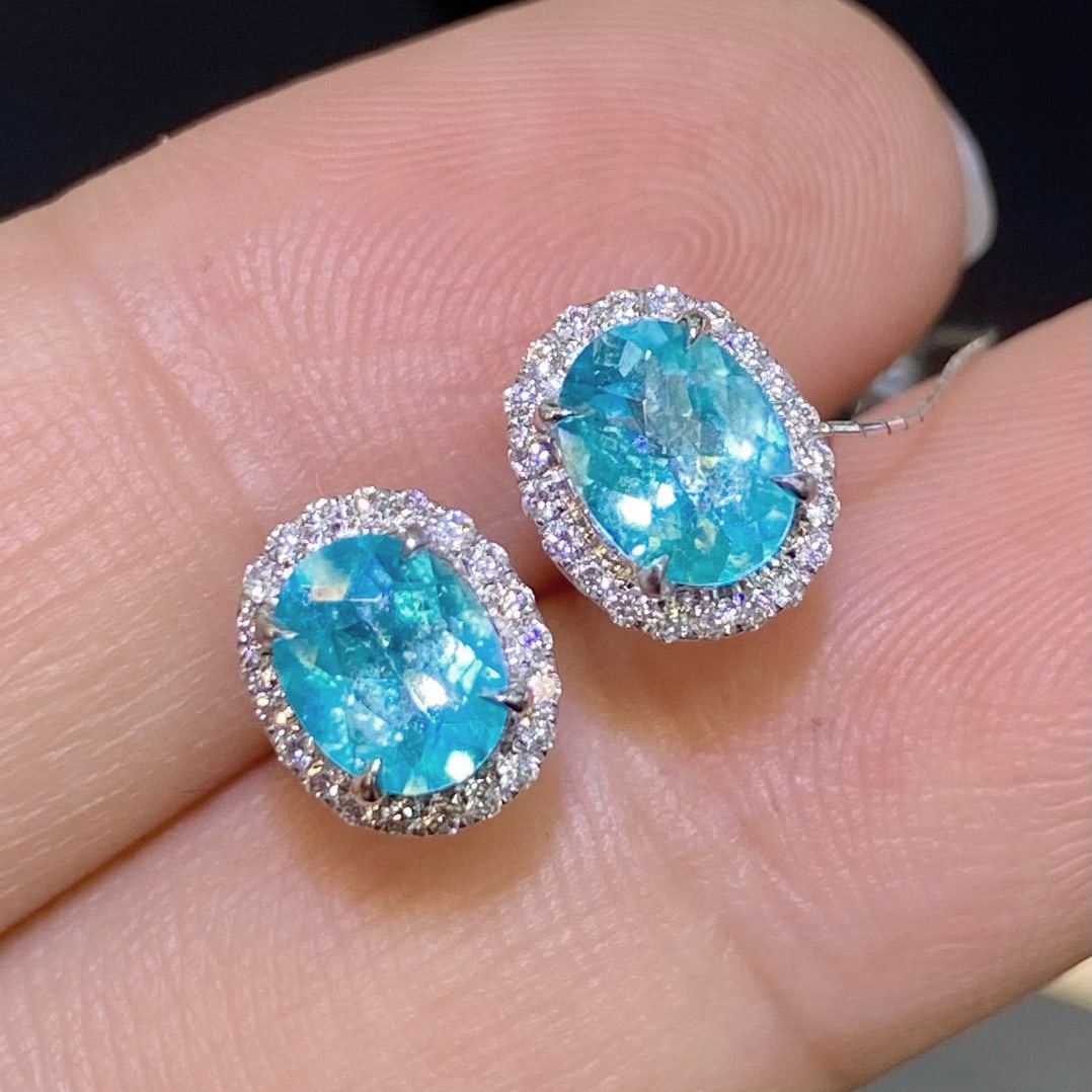 14k Gold 1.30 Ctw Natural Paraiba Tourmaline & Diamond Earrings (1 of 3)