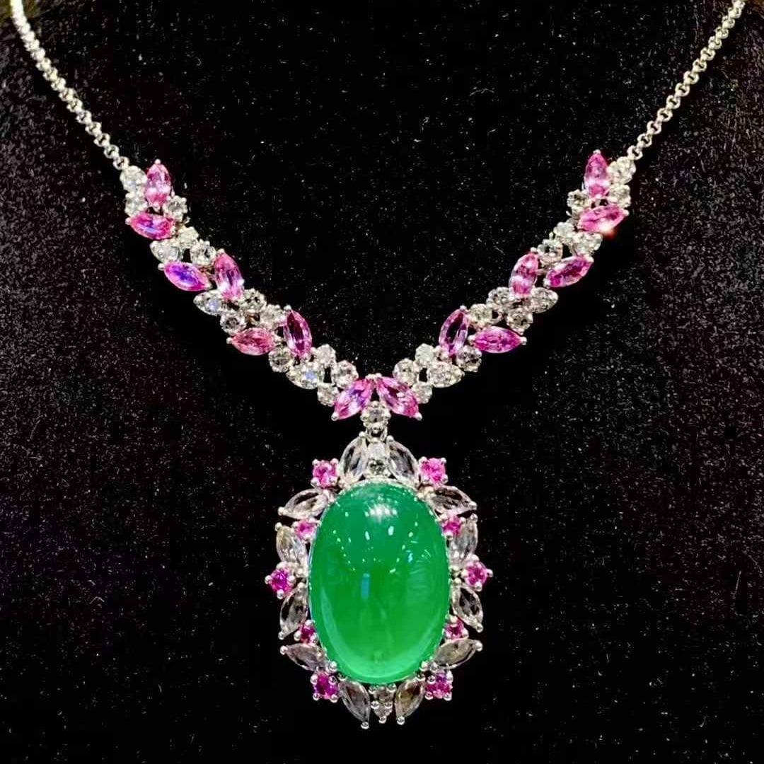 14k Gold 7.39 Ct Natural Emerald & Diamond Necklace - 3