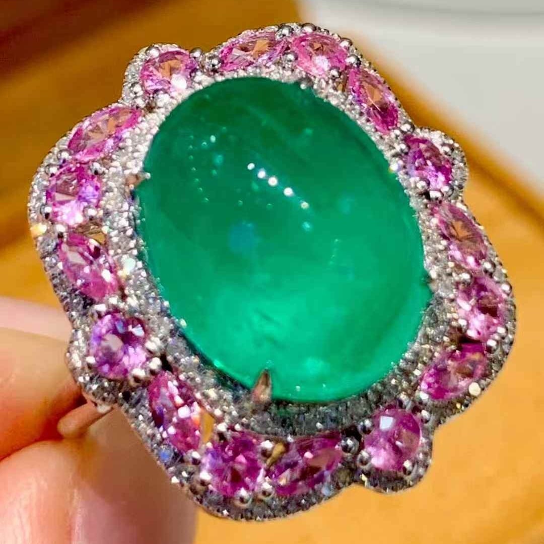 14k Gold 7.88 Ct Natural Emerald & Diamond Ring - 2