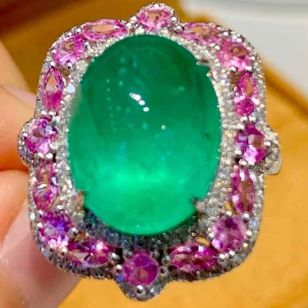 14k Gold 7.88 Ct Natural Emerald & Diamond Ring - 3