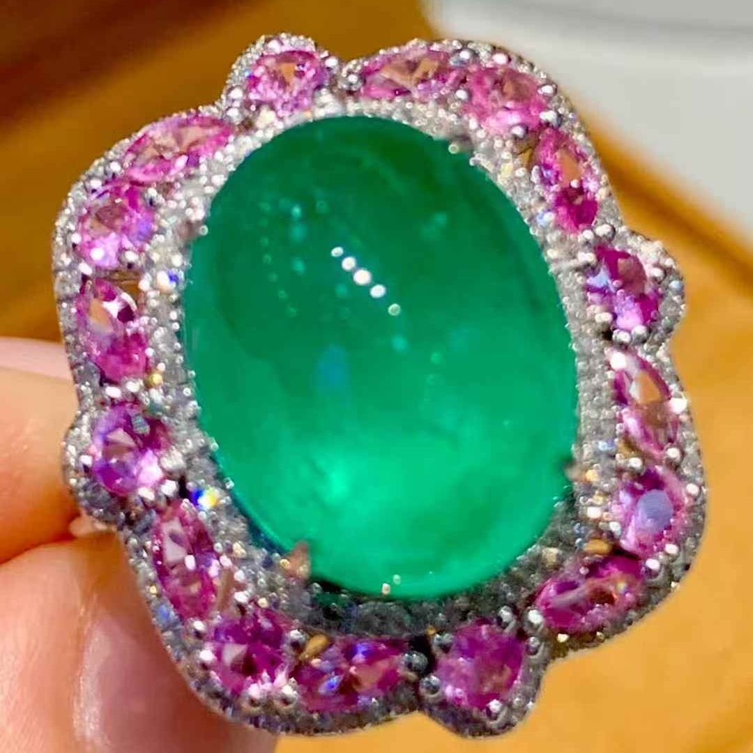 14k Gold 7.88 Ct Natural Emerald & Diamond Ring - 5