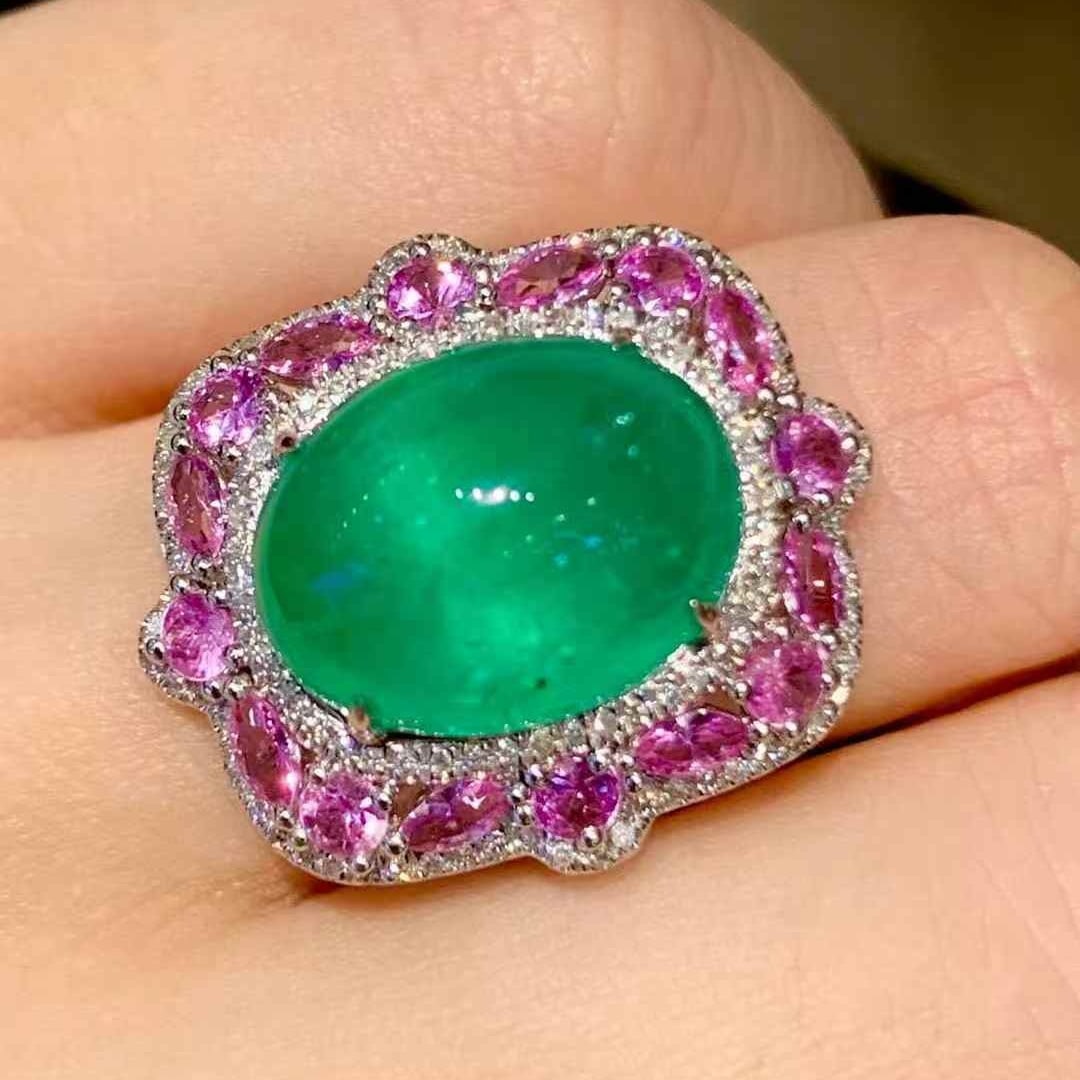 14k Gold 7.88 Ct Natural Emerald & Diamond Ring - 6