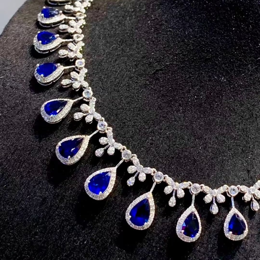 14k Gold 7.2 Ct Natural Sapphire & Diamond Necklace - 2