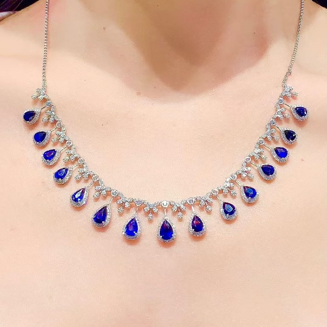 14k Gold 7.2 Ct Natural Sapphire & Diamond Necklace - 3