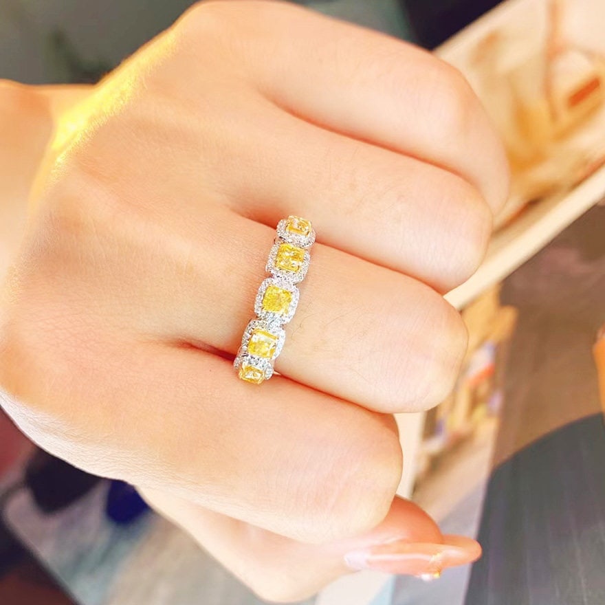 14k Gold 1.2 Ctw Natural Yellow Diamond & Diamond Ring - 4