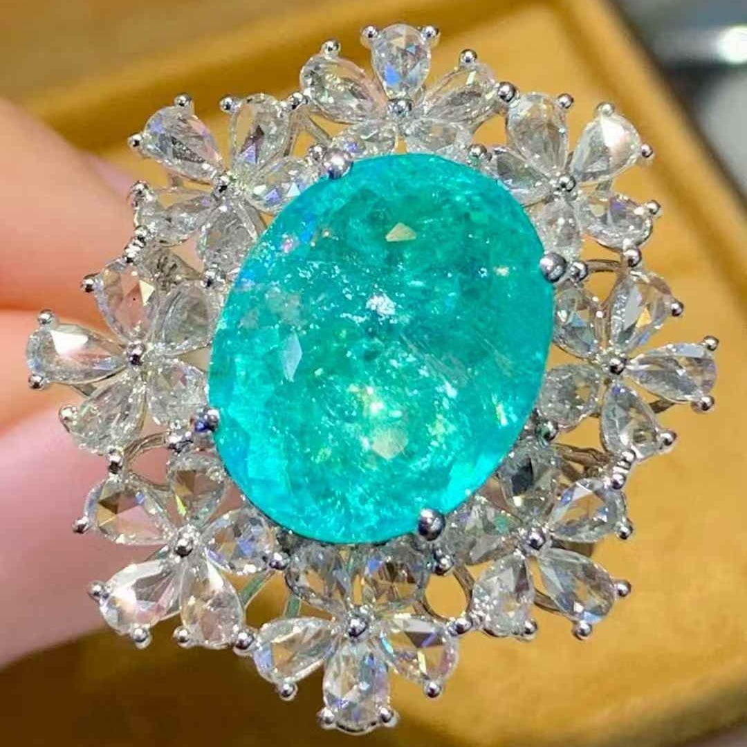 14k Gold 6.68 Ct Natural Paraiba Tourmaline & Diamond Ring - 3